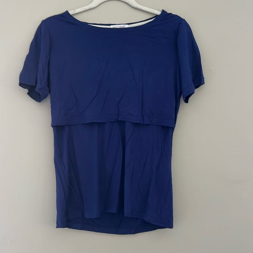 Smallshow Navy Short Sleeve Nursing/Maternity Tee